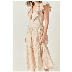 English Factory Floral Ruffled Tiered Midi Dress Size S Romantic Feminine Soft